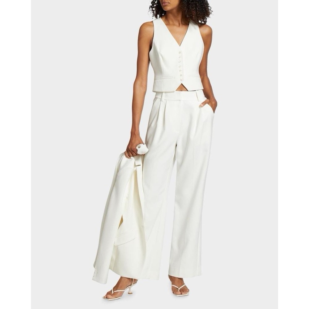 Favorite Daughter Ivory Favorite Tailored Vest Women M Crop V Neck Classy $188 - Picture 3 of 13